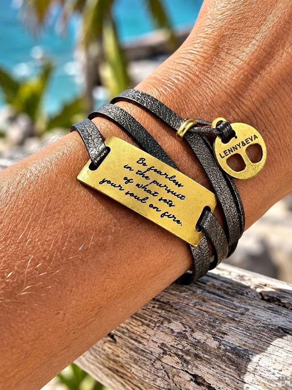 Lenny & Eva Be Fearless Braided Wrap Bracelet with Sentiment Plate Wrap Bracelet